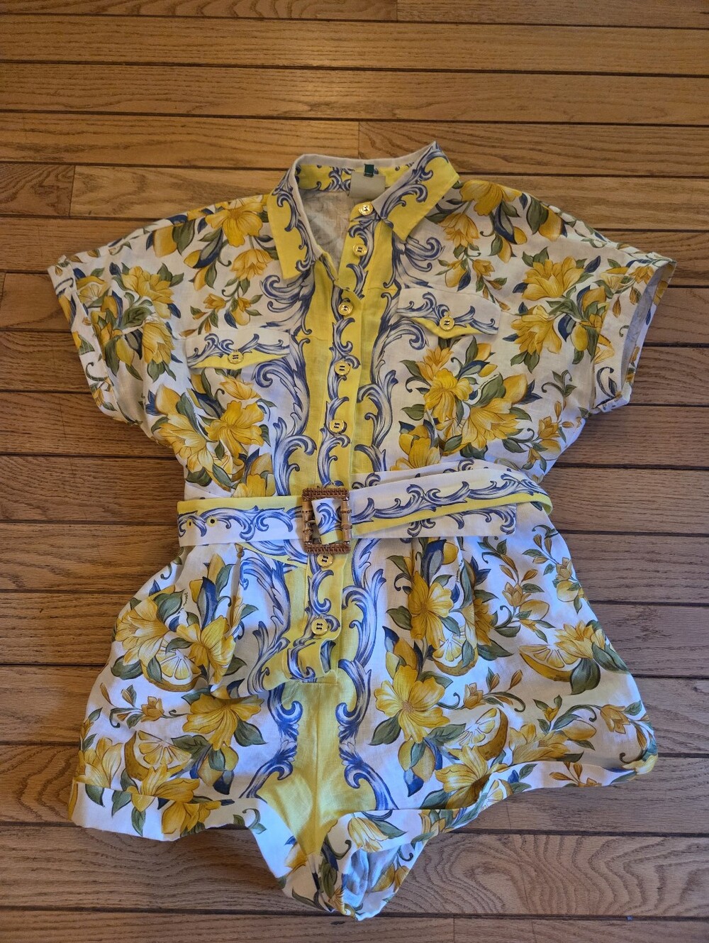 FARM Rio Sicily Off White Short Romper with Belt - Size XL, Quite Short On Legs